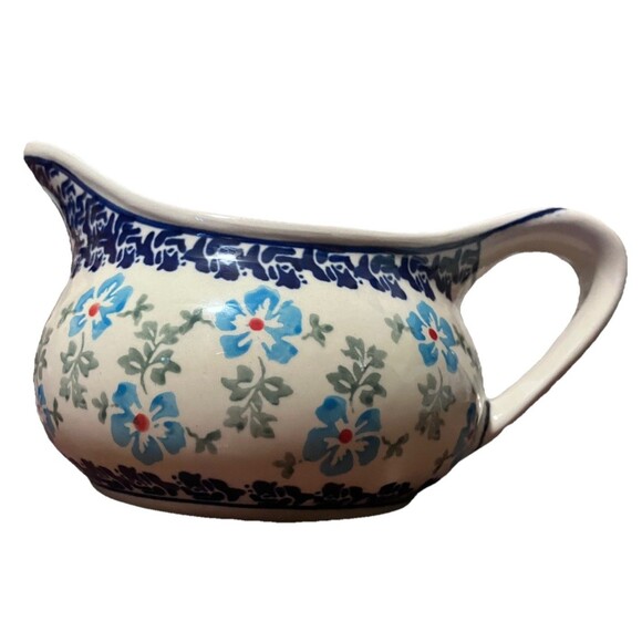 GravyBoat Handcrafted by Zaklady Boleslawiec in Poland- Pitcher Blue Flowers-331 - Picture 12 of 16